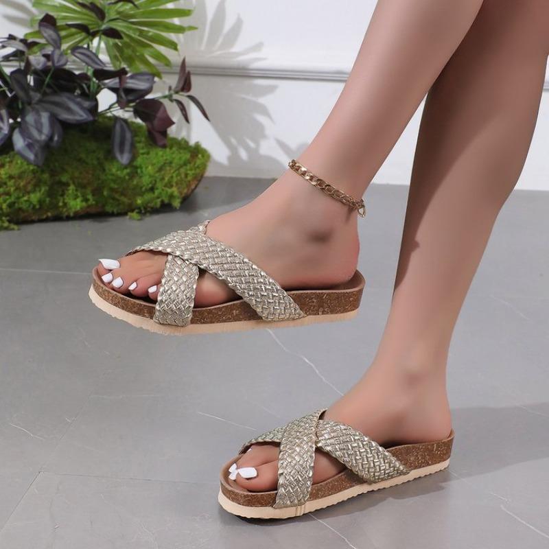 Large Size Cross Belt Platform Slippers Women's Summer TEUM Slippers Woven Belt Sandals