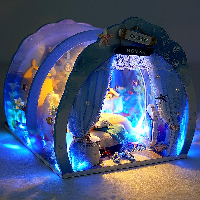 DIY hut TW38 deep sea secret language handmade assembly house model material creative birthday gift girl синий