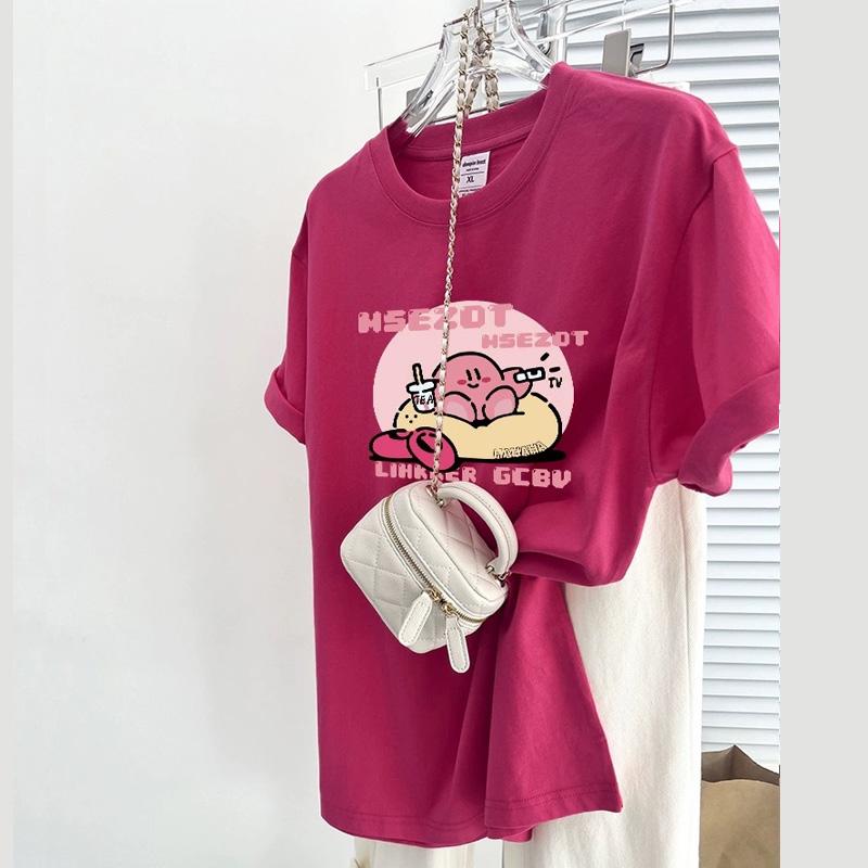 High Quality 200G Pure Cotton Tee Shirt Summer Funny Cartoon Print T Shirt for Women Clothes Harajuku Oversized T-shirt Y2k Tops Young Girl Streetwear