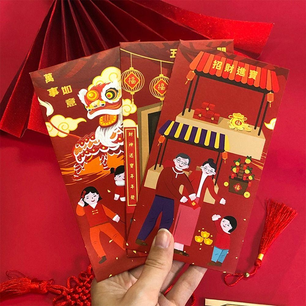 6Pcs Chinese Style Chinese New Year Red Envelopes Paper Money Packet Children