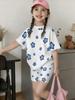 Girls Summer New Casual Floral Print Short Sleeve Top Color Shorts Sweet Style 2‑Piece Children Daily Outdoor Fashion Set