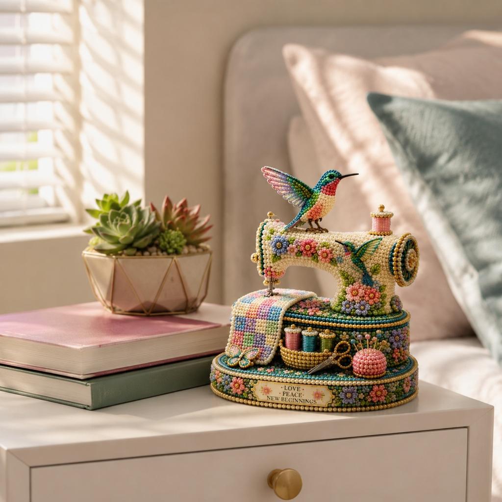 Spring Hummingbird Sewing Machine DIY Bead Kit for Beginners Complete Craft Set with Sewing Accessories and Decorative Elements for Room Display