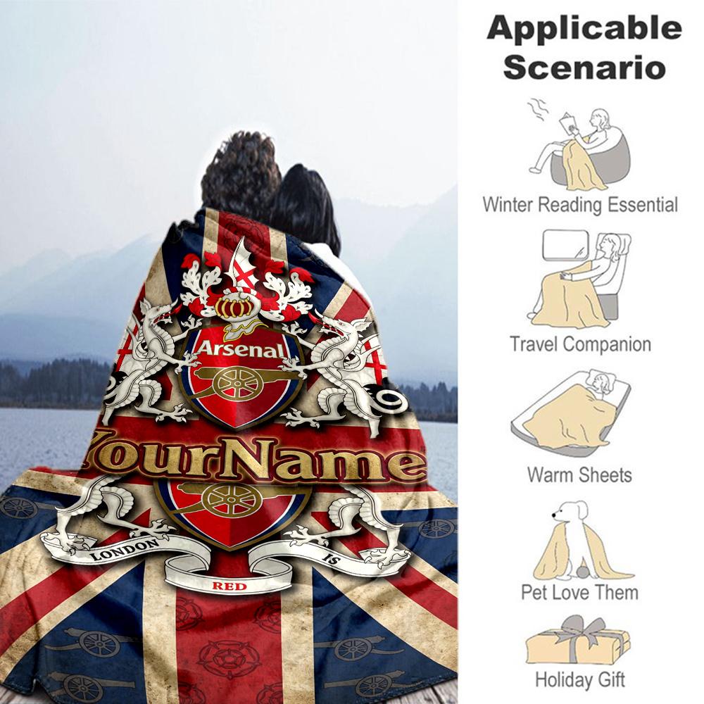 Arsenal Personalized Text Blanket Multi-purpose Personalized Blanket Durable Comfort Throw For Couch Home Decor Office Picnics All-Season Use