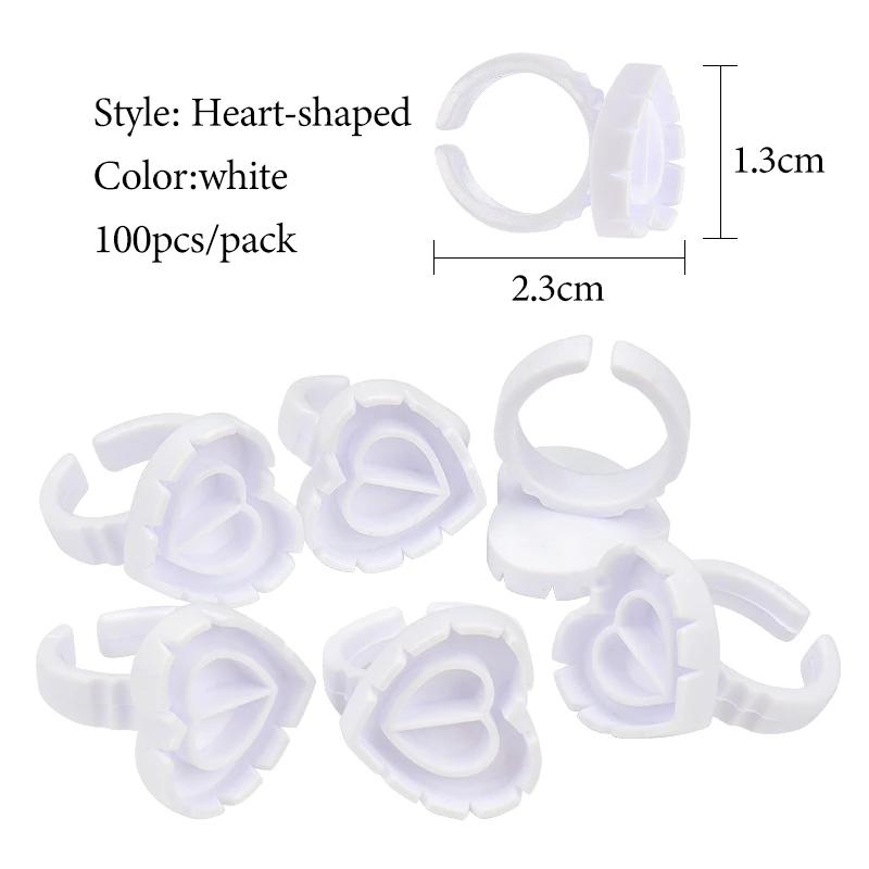 100 PCS Disposable Heart-shaped Plastic Glue Ring Cup Eyelash Extension Tattoo Pigment Holder Pallet Lash Makeup Supplies Tools