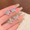 1 Pair Women Stud Earrings Double-layered 3D Butterfly Faux Opal Polished Anti-slip Ear Studs Prom Dating Party Ear Jewelry