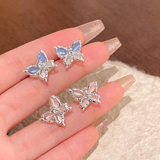 1 Pair Women Stud Earrings Double-layered 3D Butterfly Faux Opal Polished Anti-slip Ear Studs Prom Dating Party Ear Jewelry