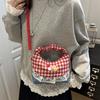 Sweet Plaid Handbag Female Foreign Girl Versatile Shoulder Bag Fashionable Small Fresh Lace Messenger Bag