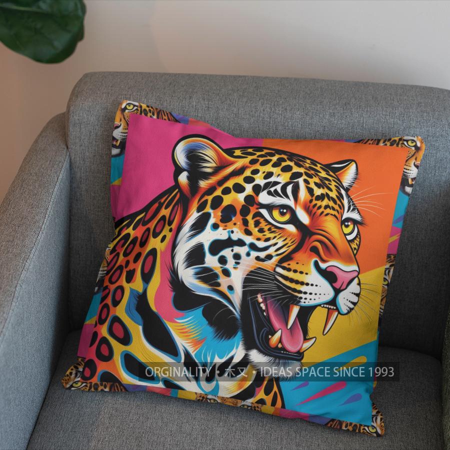 2D Colorful Leopard-Printed Digital Pillow Covers Pattern Cushion Cover Suitable for Sofa Bedroom Car Pillow Cover