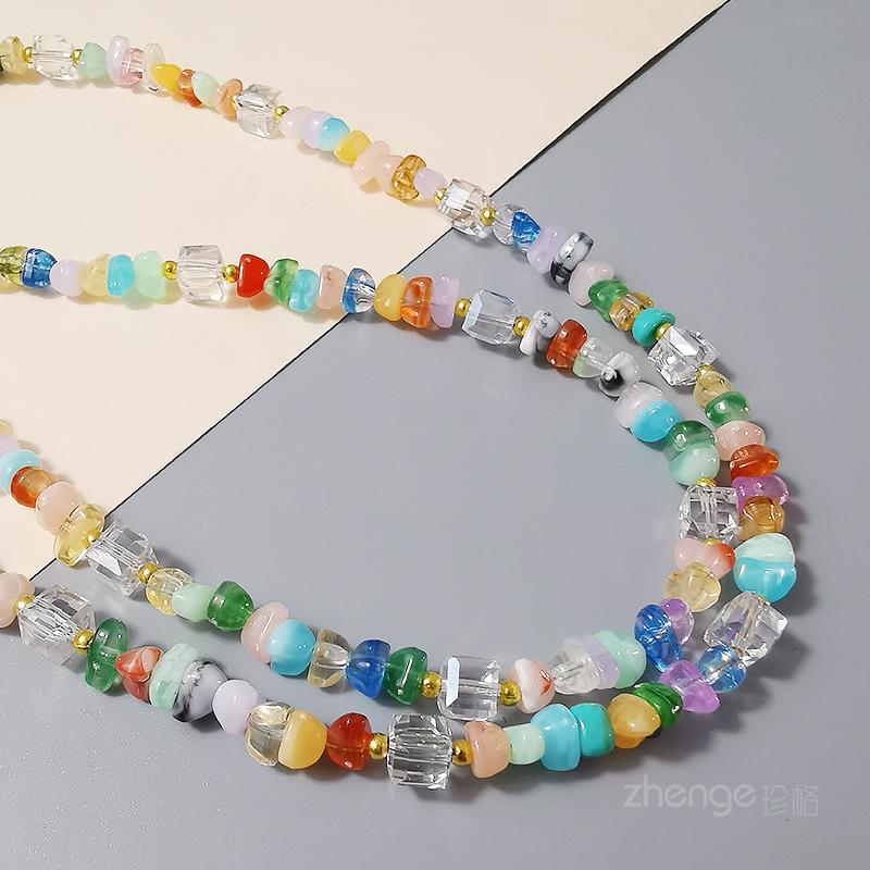 Mobile Phone Lanyard Crossbody Long Chain Side Can Back Multi-colored Stone Beaded Hanging Antique Girl Chain  Lanyard for Keys
