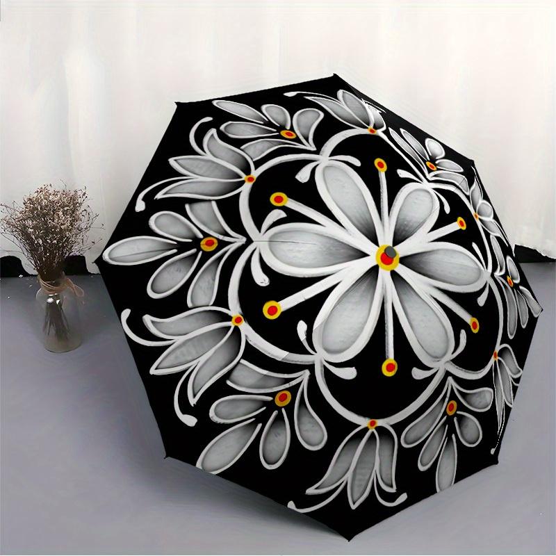 1pc Floral Mandala Design Automatic Open/Close Umbrella, Umbrella with cartoon Design, Portable Compact Umbrella for Men & Women, Good Holid