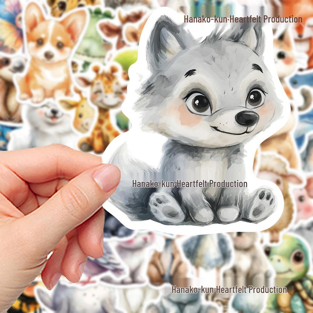50 Cute Watercolor Cartoon Animal Stickers for Notebooks, Phone Cases, and Journals