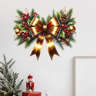 Christmas Stickers Holiday Bow Wreath Decals Removable PVC Stickers for Window Glass Door Holiday Home Decor