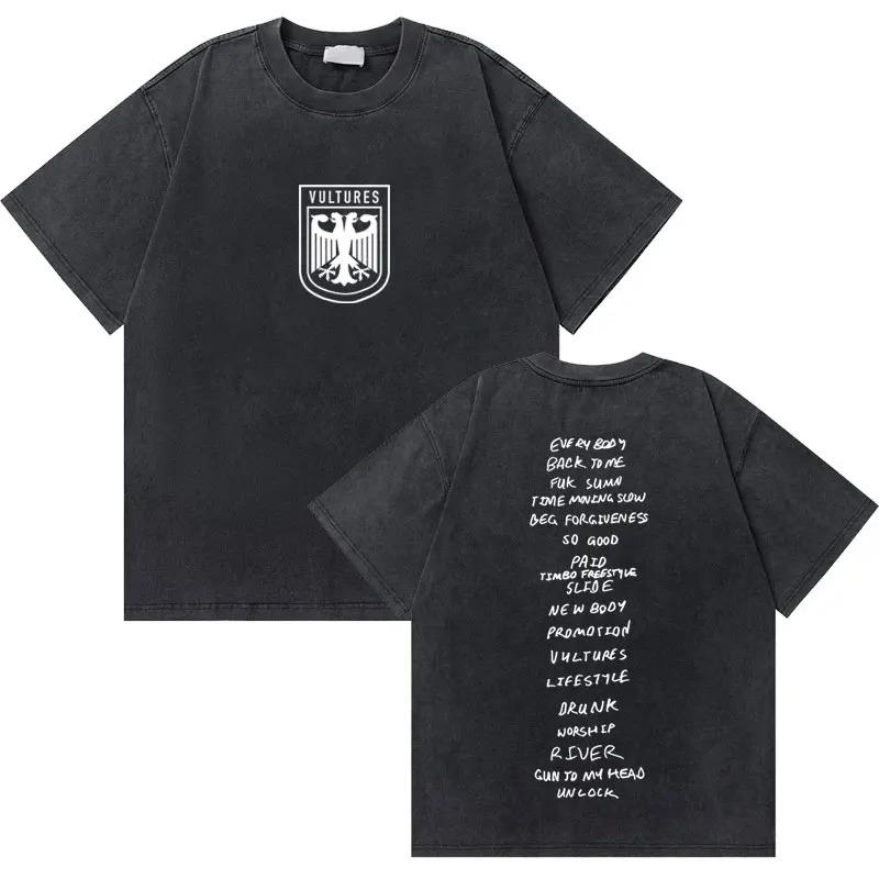 Rapper Kanye West Graduation Bear Graphic Washed Vintage Tees Men Women Pure Cotton Tshirts Hip Hop Top Fashion Oversized Tops