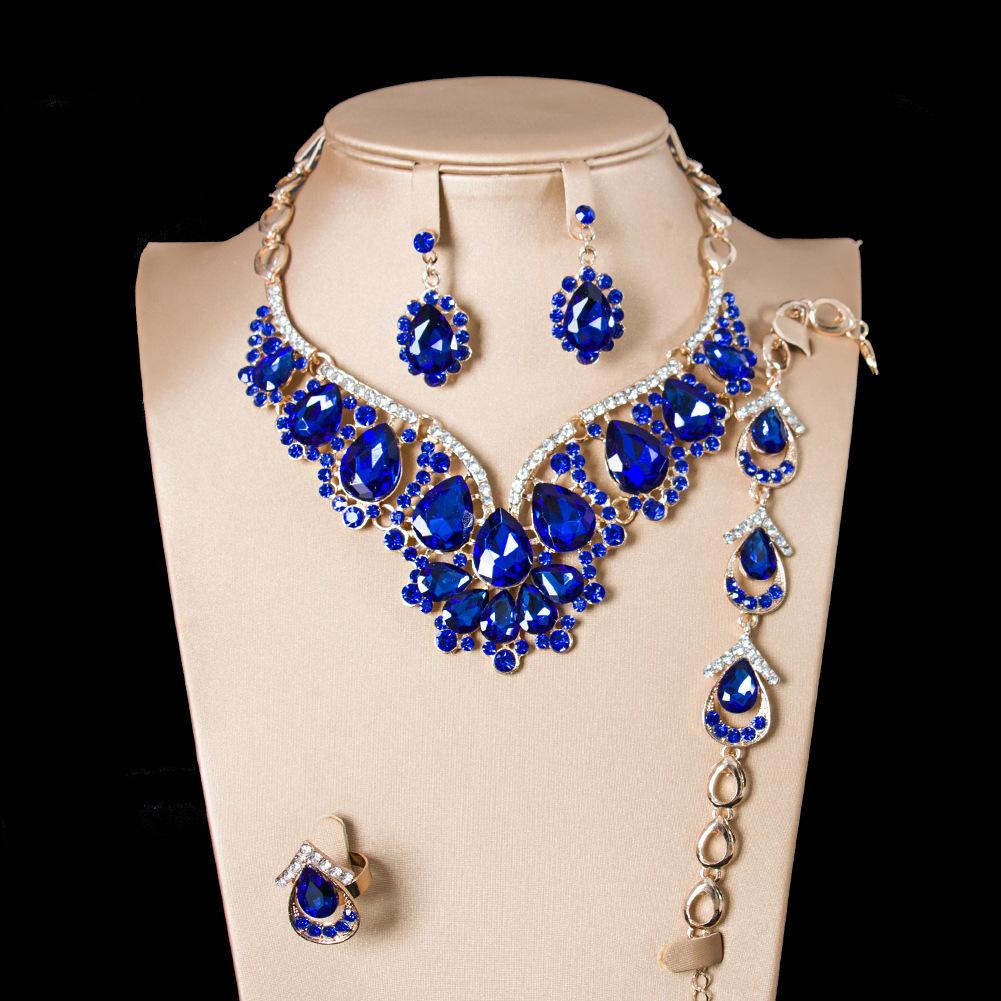 Four-Piece Jewelry Set, Fashion Gemstone Necklace, Earrings Set, Women'S Collarbone Chain, Dress, Banquet Accessories.
