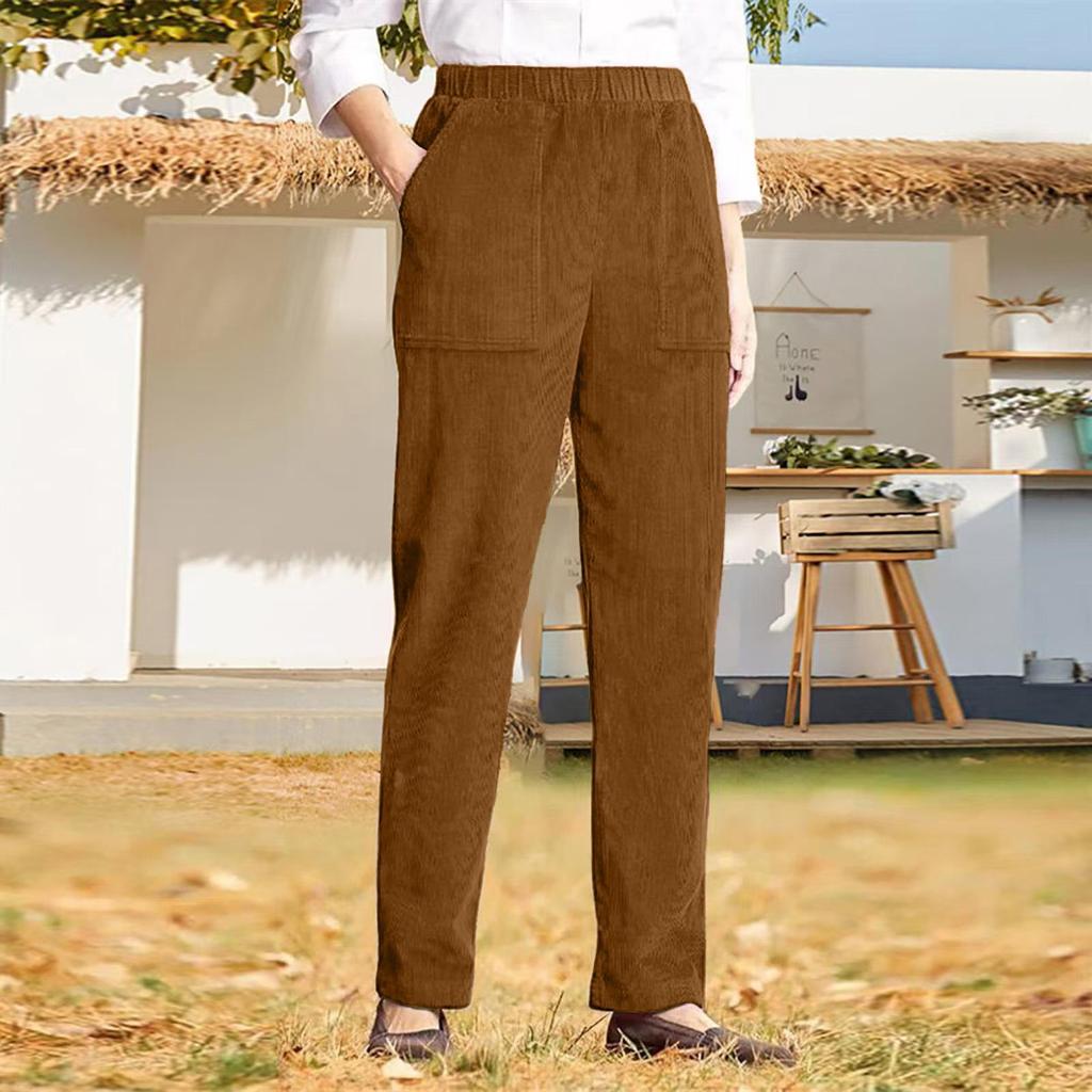Women's Autumn/Winter Corduroy Elastic Waist Straight-Leg Pants