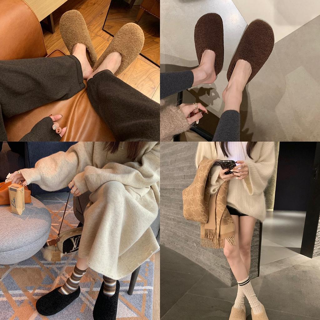 Grape mother studiolee bag head one pedal thermal cotton shoes plush half slippers women wear autumn and winter