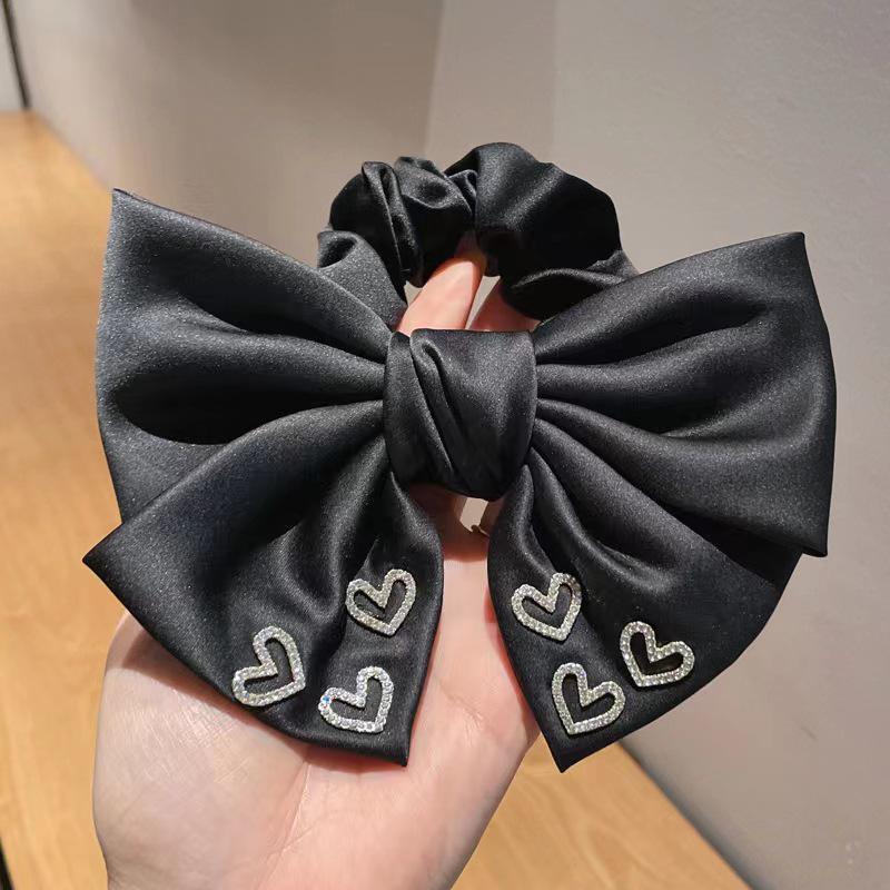 Korean Heart Bow Women's Scrunchie: High-End Retro Elastic Hair Tie