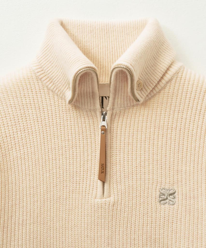 Seteo Button-Up Sailor Half Knit Zip-Up Cream