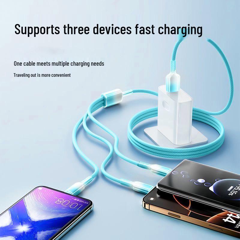120W Super Fast Charging 3-in-1 Data Cable for Huawei, Type-C, Apple, and Android Devices