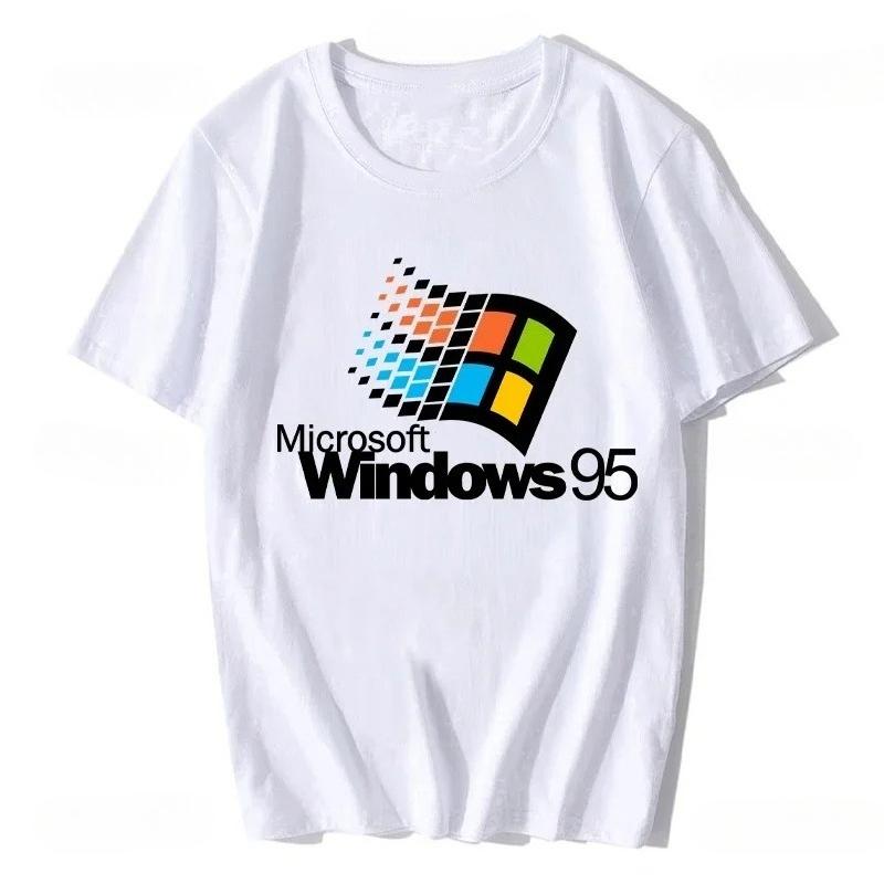 Windows 95 Small TShirt Summer Cotton Blouse Men 7 T Shirt Windows Casual Stylish Street Short Sleeve Gothic Vintage Streetwear M