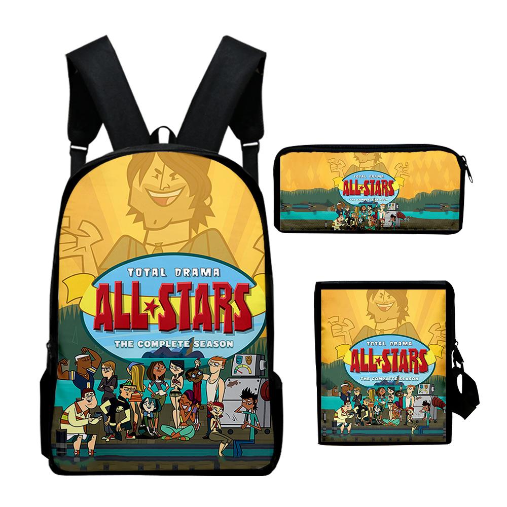 Klassische Neuheit Total Drama 3D-Druck 3 Stück/Set Schüler Rucksäcke Laptop Tagesrucksack Rucksack Schräg getragene Tasche Federmäppchen