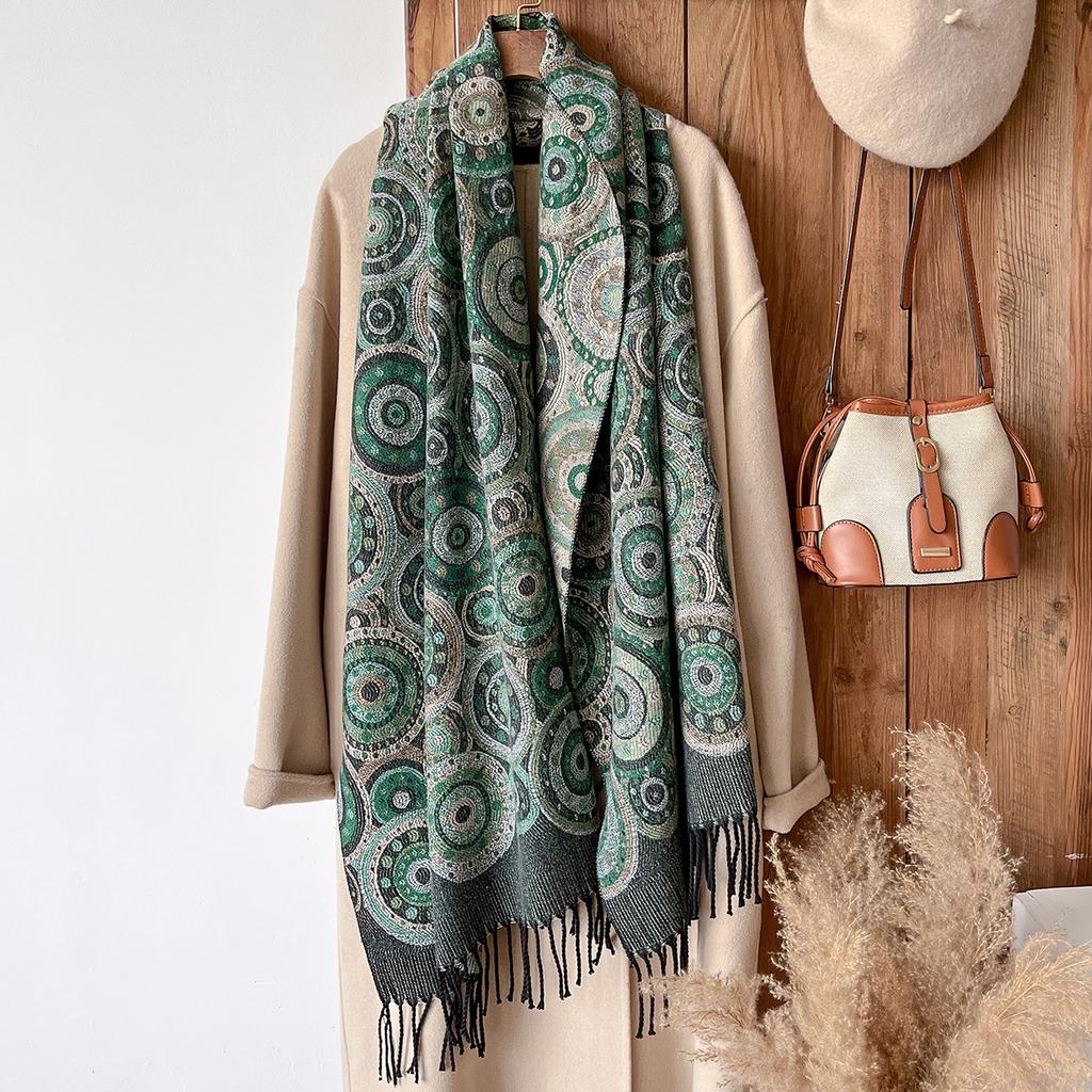 Manufacturer Cotton Scarf Shawl Circle Autumn And Winter Long Women'S Warm Fringed Jacquard Shawl Dual-Purpose Shawl