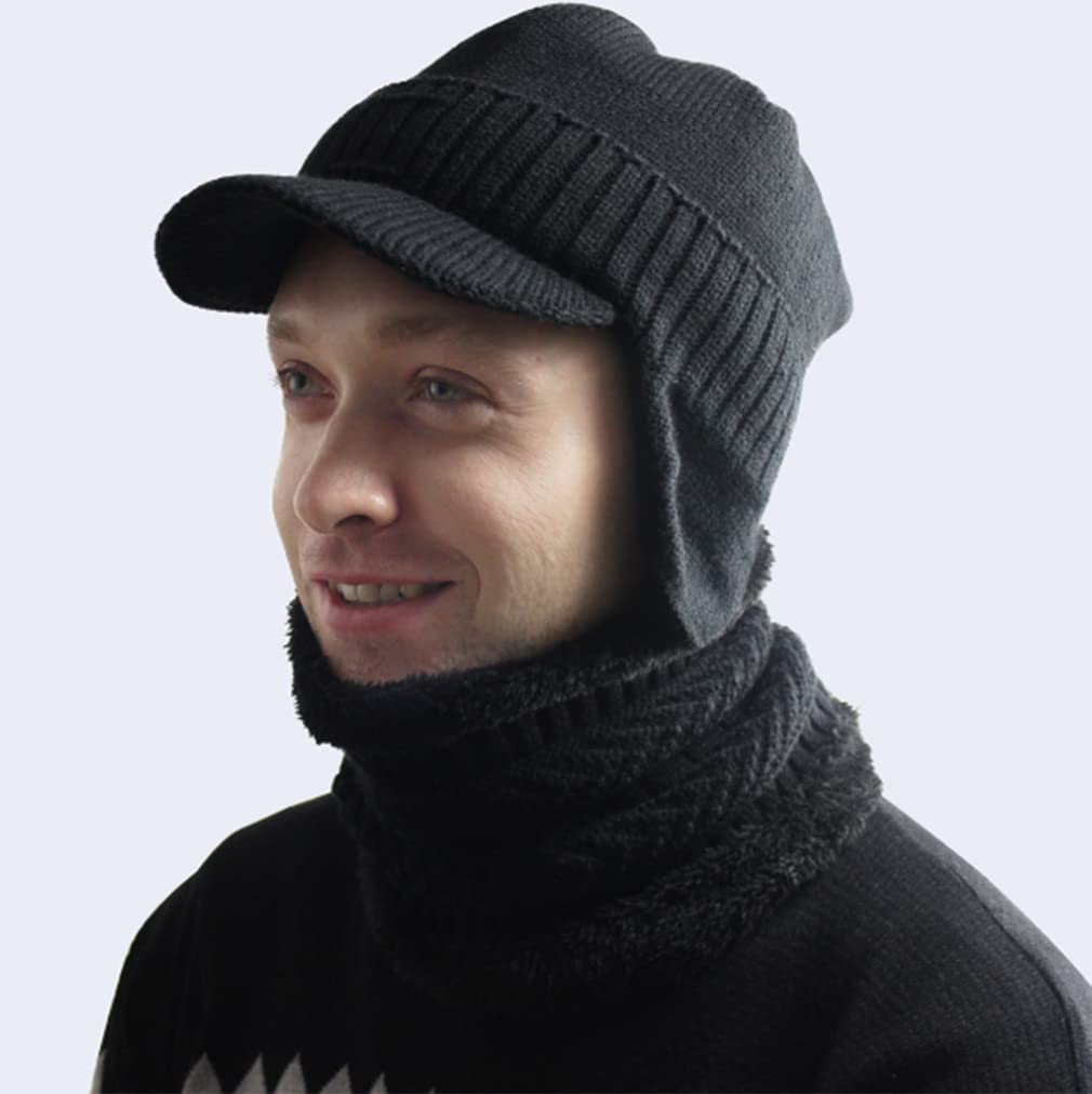 Afindern Knit Cap for with Earmuffs and Fleece and Stylish Casual Hat for Outdoor and Available In 2 Colors for Fall and Winter Men's Cycling, Lining,