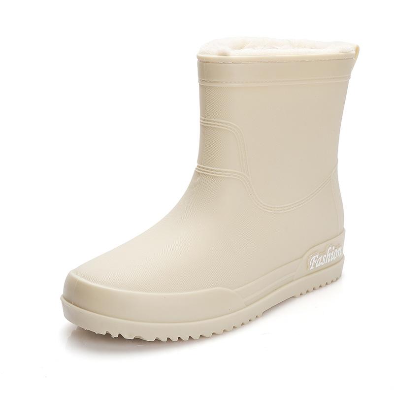 Rain Shoes Women's Adult Short Water Shoes Non-slip Waterproof Boots Wear-resistant Four-season Students Versatile Solid Color Warm Rain Boots Women