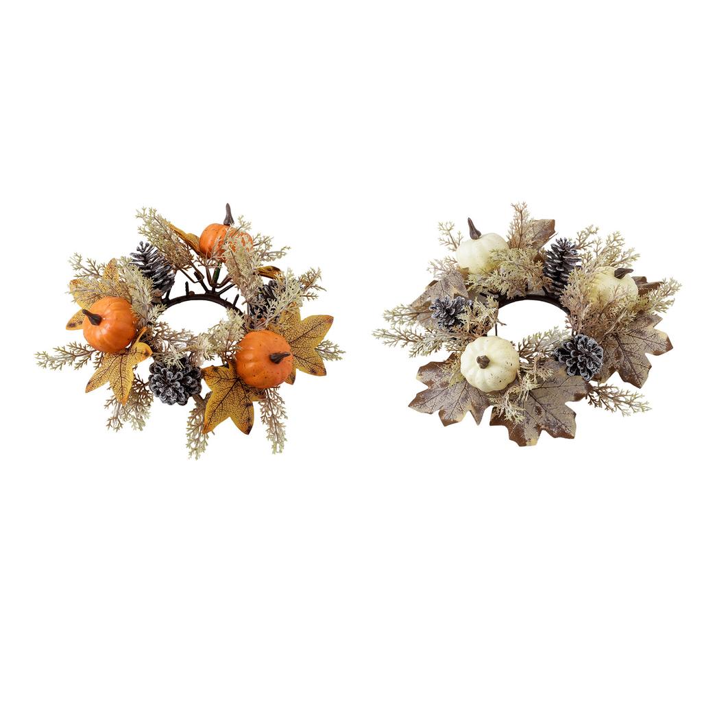 Pumpkins Maple Leaves Candle Rings Wreaths With Sunflower Fall Candle Rings Thanksgiving Day Ring Holder Artificial For Wedding,Door Tabletop Decor
