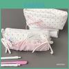 Korean Style Polka Dot Butterfly Knot Pencil Case With Large Capacity For Students And Girls