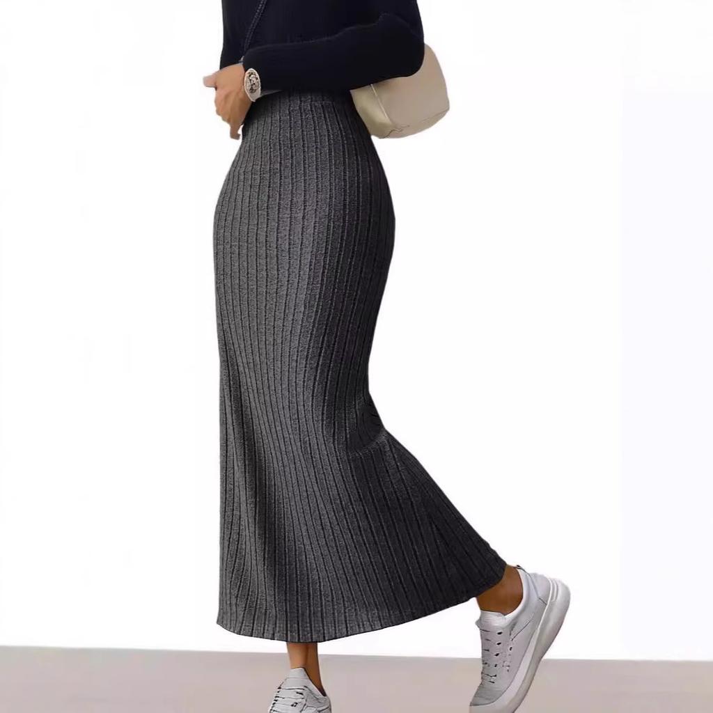 Rock Herbst Winter Seite Schlankmachender Schlitz Europäisch Amerikanisch Strick Damenbekleidung Bodycon Langer Rock