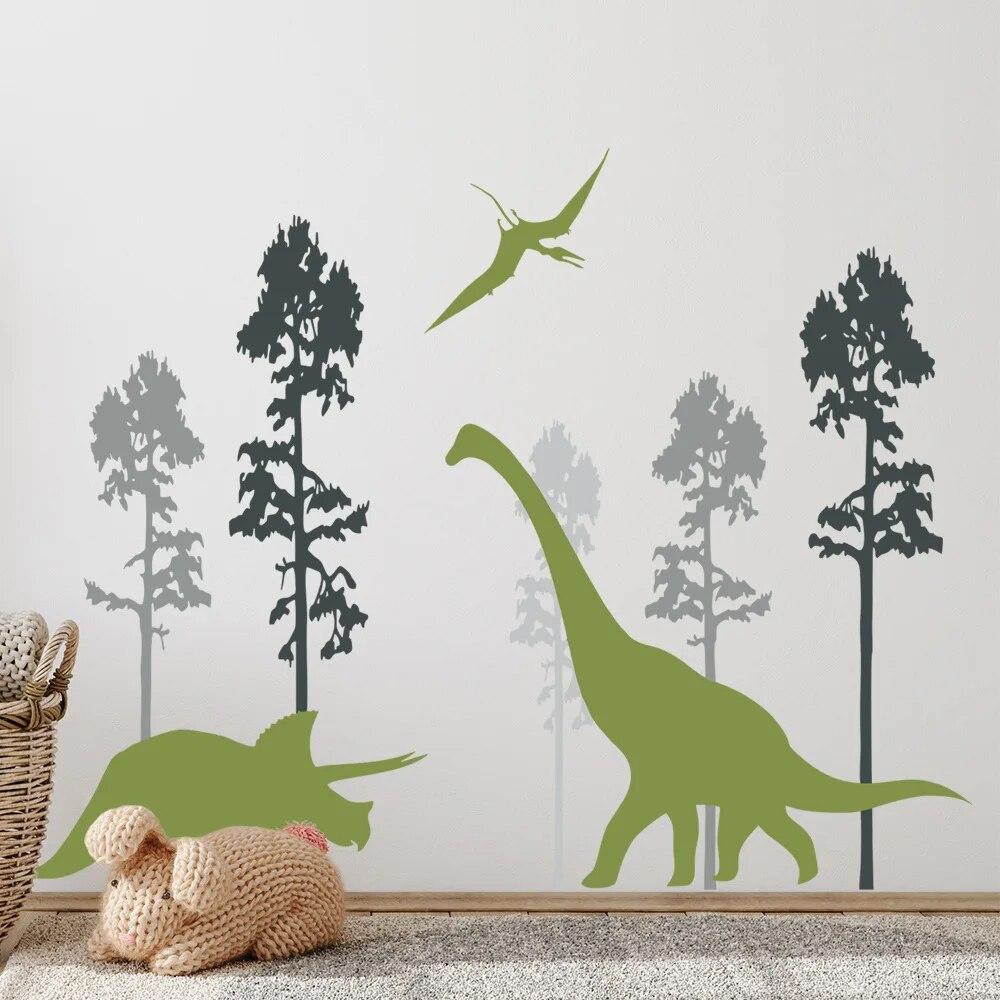 Forest Dinosaur PVC Wall Stickers Cartoon Kid Wall Decals Removable Decals Wallpapers for Children Bedroom Nursery Home Decor