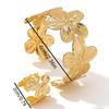 Elegant 2-Piece Flower Bracelet and Ring Set: Adjustable, Textured Design