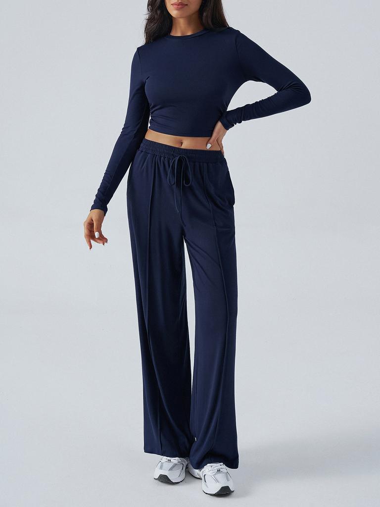 European and American Suits Autumn and Winter Women's Tether Solid Color Waist Fashion Wide-leg Casual Trousers Women