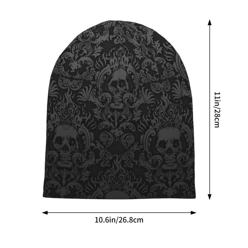 Gothic Black Skull Damask Pattern Beanie Hat Women Men Cycling Bonnet Cap Unisex Warm Knit Hats Headwear Skullies Beanies