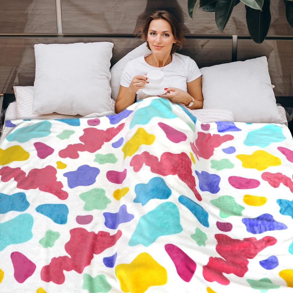Colorful Spots Printed Blanket for Sofa Bed Travel Camping Living Room Office Conditioning Blanket for All Seasons Gifts
