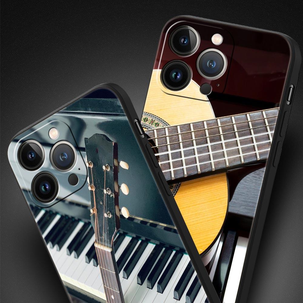 Music Instrument Guitar Piano Luxury Phone Case For iPhone 11 14 15 Pro MAX 12 13 Mini 7 8 Plus X XR XS SE Silicone Cover Funda