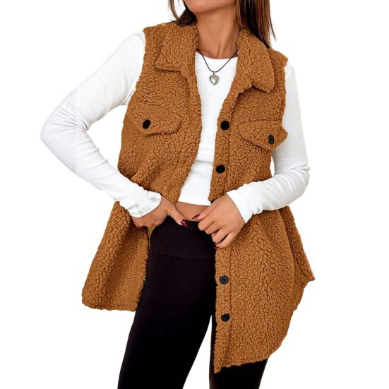Women's Fuzzy Fleece Vest Casual Oversized Sleeveless Sherpa Jacket Button Down Fluffy Vest for Fall Winter