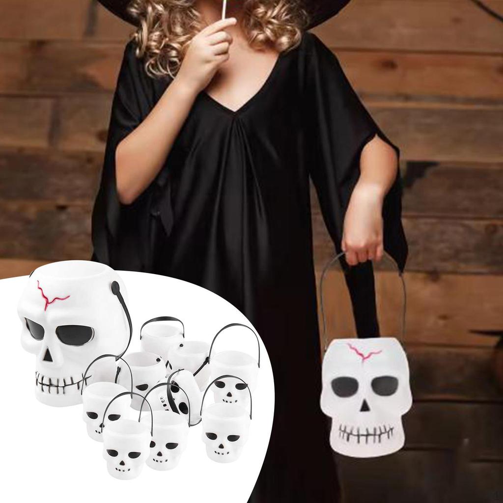 Halloween Buckets with Handle Decorative Skeleton Candy Bowls for Boys Girls Party