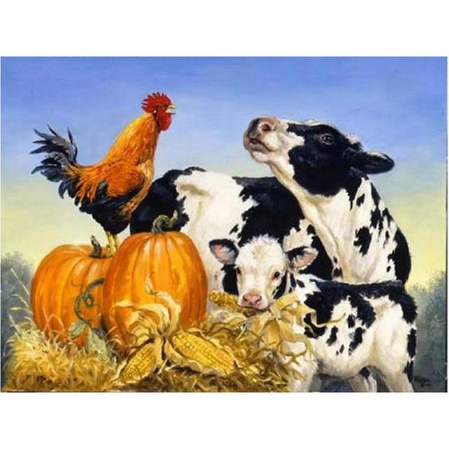 

DIY 5D алмазна картина Корова Ферма Тварина Алмазна вишивка хрестиком Повна кругла мозаїчна картина 40X50CM рожевий