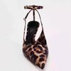 New Sexy Temperament Senior Sense Fine Heel Sandals Pointed Satin Leopard Print High Heels Slingback Sandals Wedding Shoes