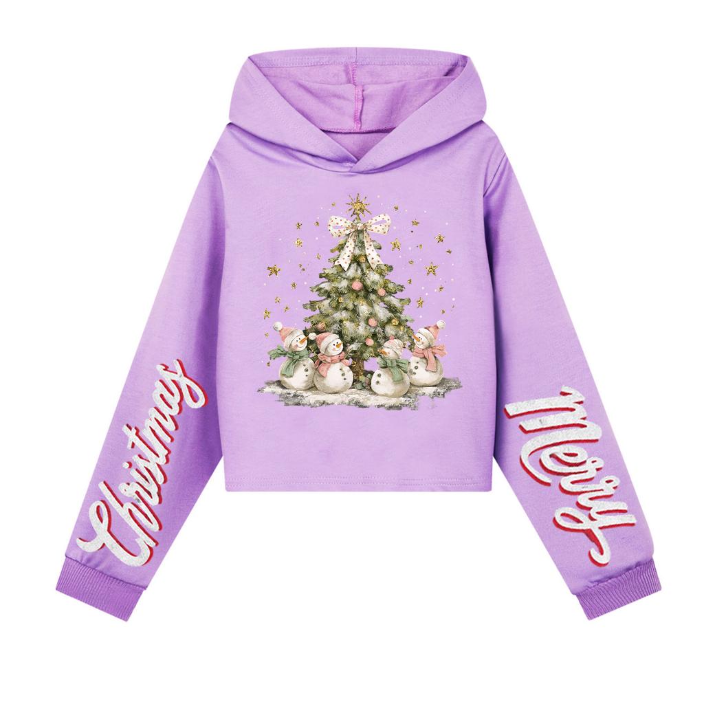 Kids' Casual Fashion Christmas Printed Long Sleeve Hooded Sweatshirt (No Drawstring)