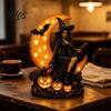 Tischhexe Statue Halloween Lampe, Gotischer Halbmond LED Nachtlicht, Dunkles Märchen Tischdekoration Gruselige Dekorationslampe für Schlafzimmer
