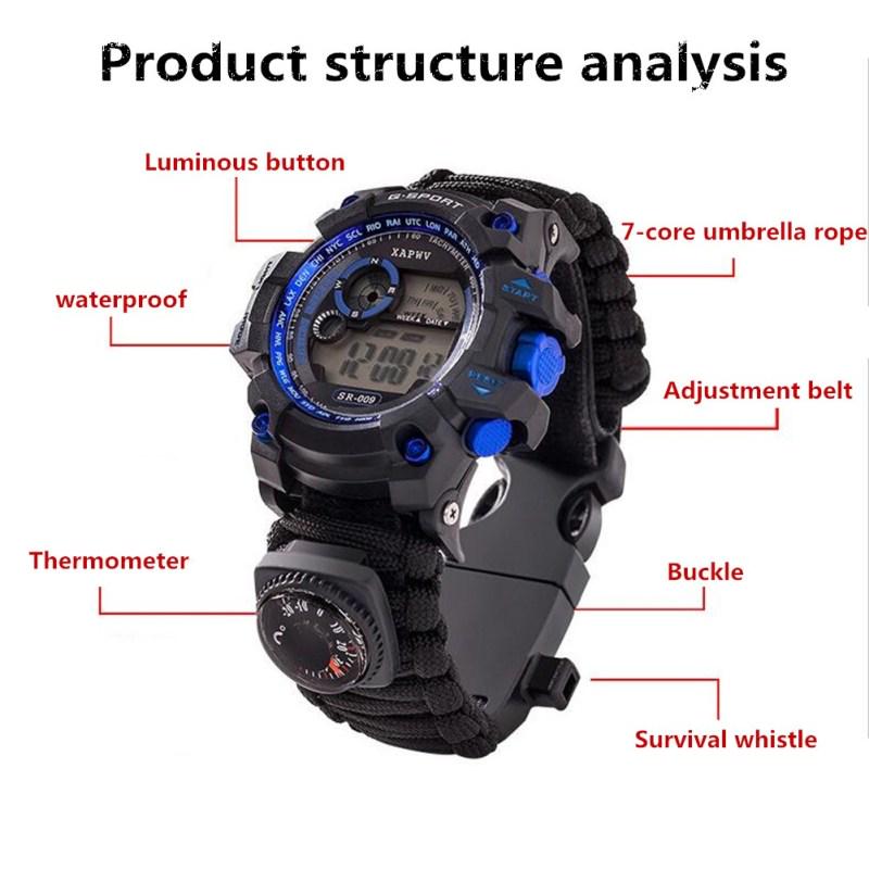 Waterproof Watch Multifunctional Outdoor Survival Rope Bracelet Adjustable Adventure Bracelet