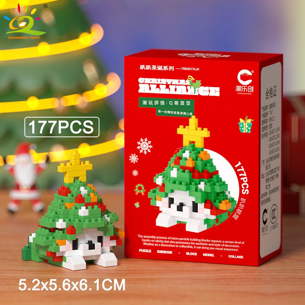 HUIQIBAO MOC Christmas Model Elk Deer Santa Claus Building Block City Snow House Xmas Tree Bricks Set Toy for Children Kids Gift