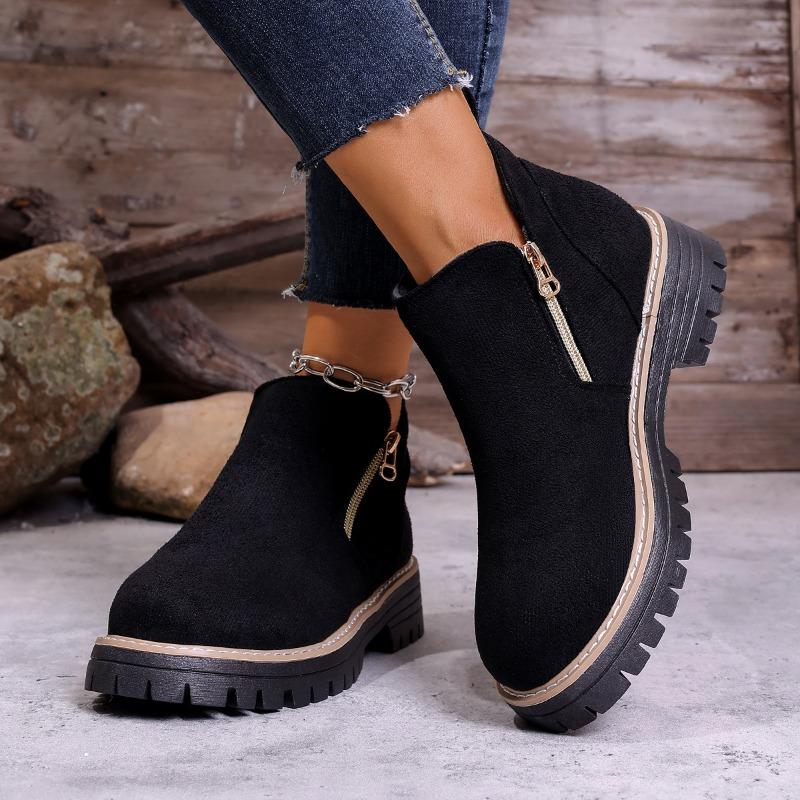 Damen Herbst-Winter Runde Spitze Chunky Absatz Kurze Martin Stiefel mit Seitenreißverschluss, Erhältlich in Großen Größen.