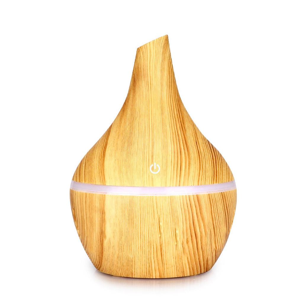 300ml Wood Grain Flat Mouth Humidifier with Touch Night Light - USB Mini Aromatherapy and Desktop Companion