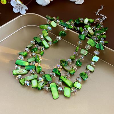 European and American Exaggerated Personality Three-layer Shell Crystal Beaded Necklace