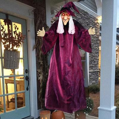 Halloween Life Size Talking Witch Purple Outdoor Spooky Animatronic Witch Halloween Decoration Decor Prop Red Eye Animated Witch