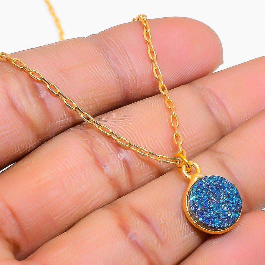 

Peacock Titanium Druzy Gemstone 925 Sterling Silver Jewelry Necklace 20 GK-5016